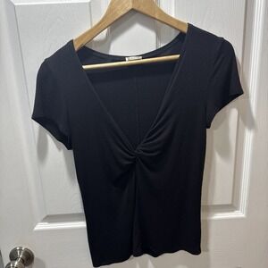 Intimately Free People Twist Front Ribbed Tee Black Size Medium